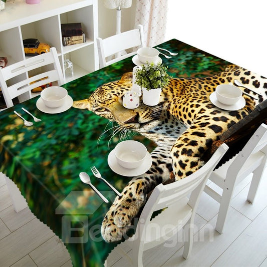 Mantel 3D lavable para decoración del hogar con patrón de leopardo de diseño realista