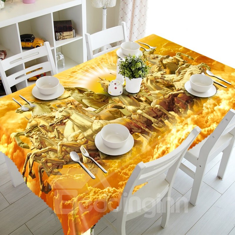 Golden Running Horses Pattern Design Washable Home Decoration 3D Tablecloth