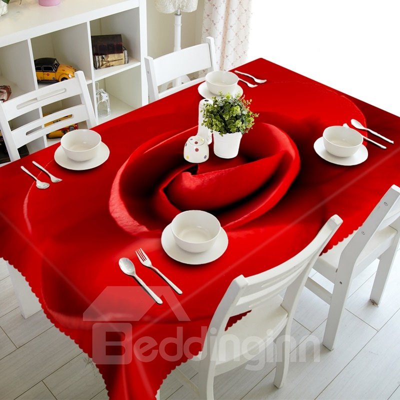 Warm Red Rose Prints Washable Dining Room Decoration 3D Tablecloth