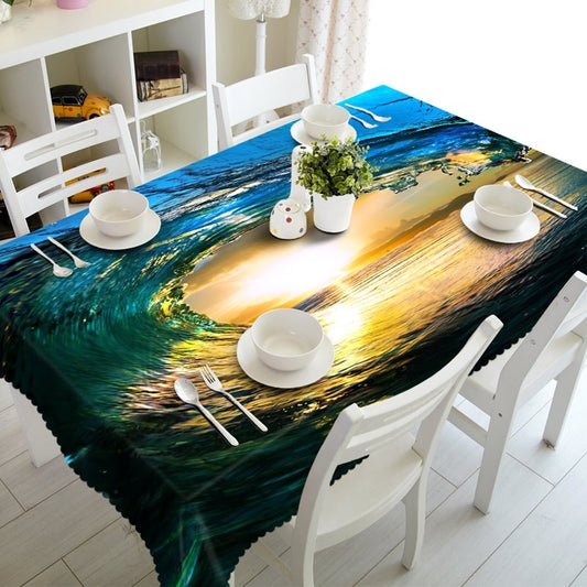 Mantel lavable en 3D con estampado de agua dinámica creativa en la puesta de sol