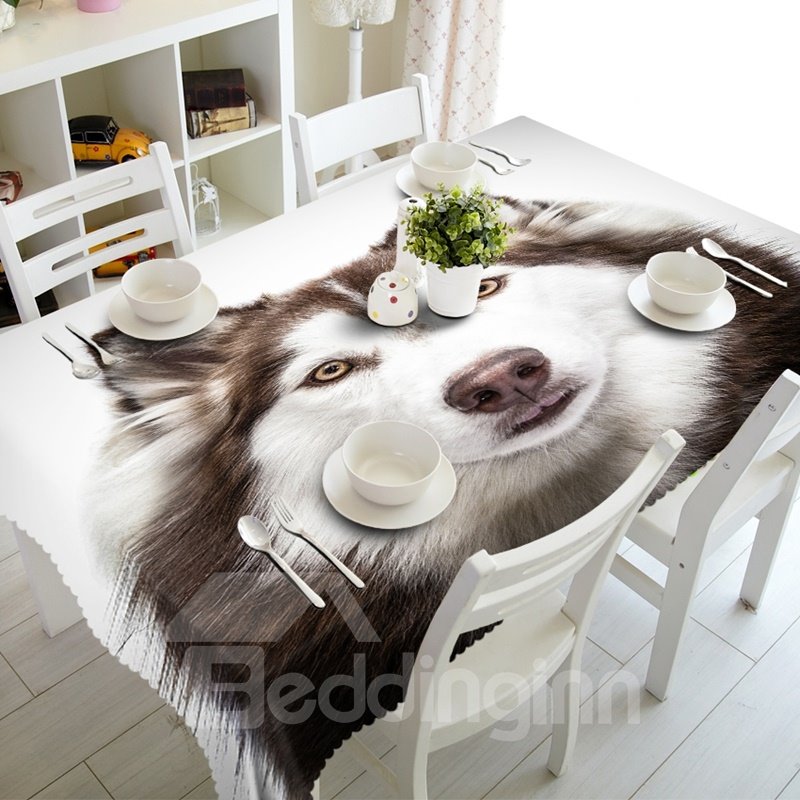 Lifelike Simple Style Wolf Prints Washable Polyester Fibre 3D Tablecloth