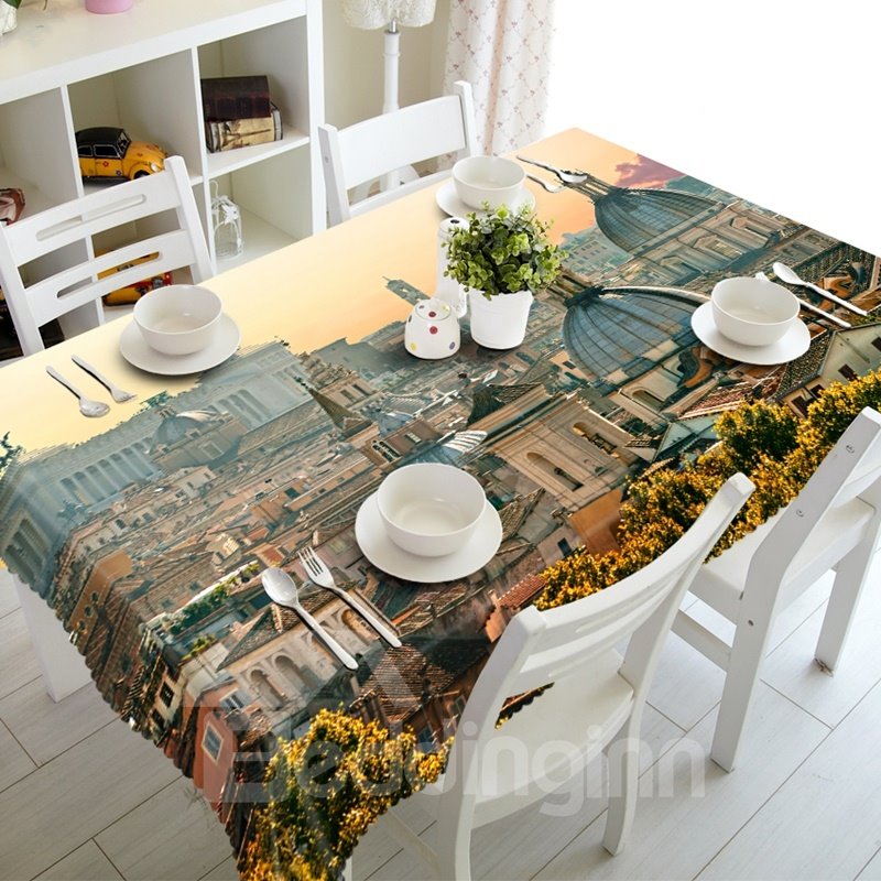 Amazing European Style City Buildings Prints Washable Polyester Fibre 3D Tablecloth