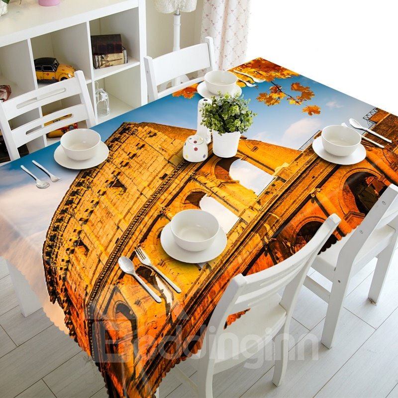 European Style Round Architecture Prints Polyester Fibre 3D Tablecloth