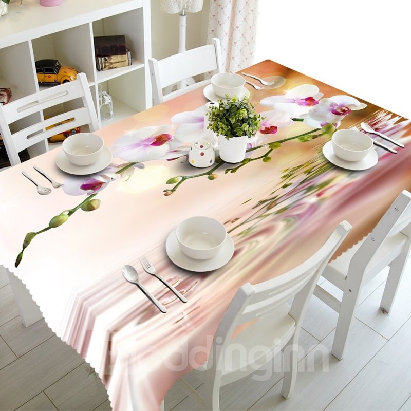 Beautiful Flowers above Ripple Water Prints Dining Room Decoration 3D Tablecloth