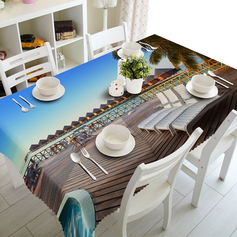 Natürliche Lounge By the Sea-Drucke, waschbare 3D-Tischdecke aus Polyesterfaser