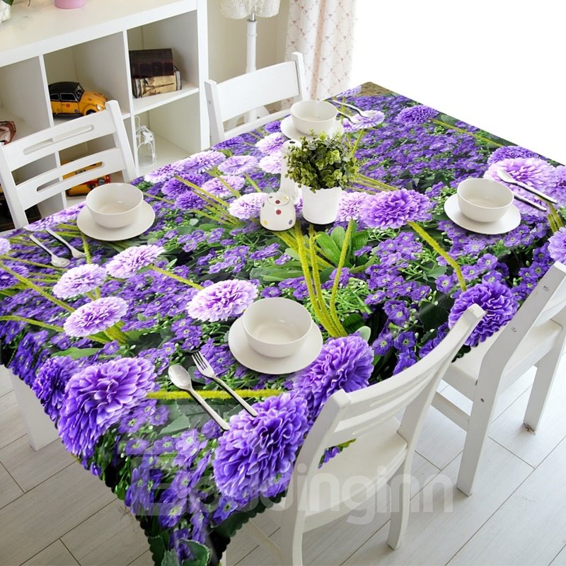 Gorgeous Modern Design Purple Flowers Prints Washable 3D Tablecloth