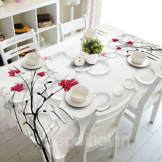 Mantel 3D de decoración de comedor con diseño de estampados de flores y círculos blancos