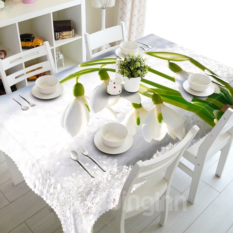 White Fresh Flowers Prints Design Dining Room Decoration 3D Tablecloth