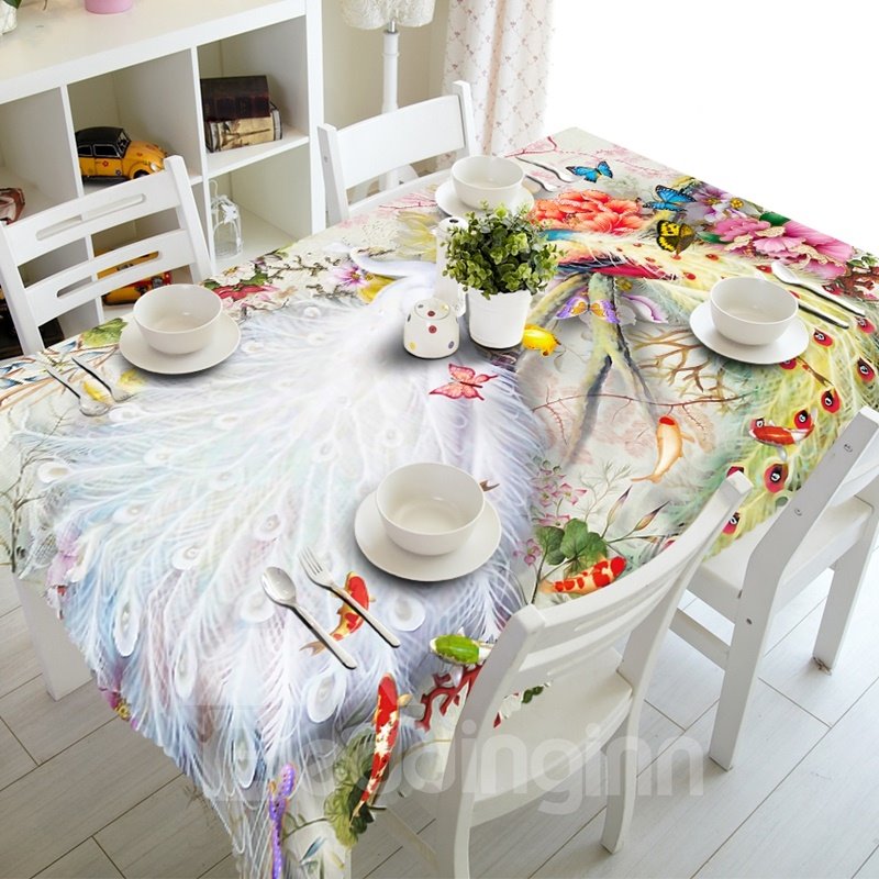 Creative Peacock Feather and Butterfly Prints Design Washable 3D Tablecloth