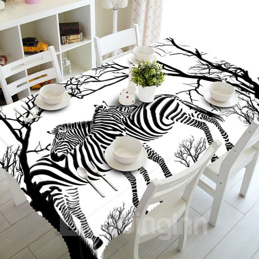 Zwei schöne Zebra-im-Wald-Drucke, Esszimmerdekoration, 3D-Tischdecke