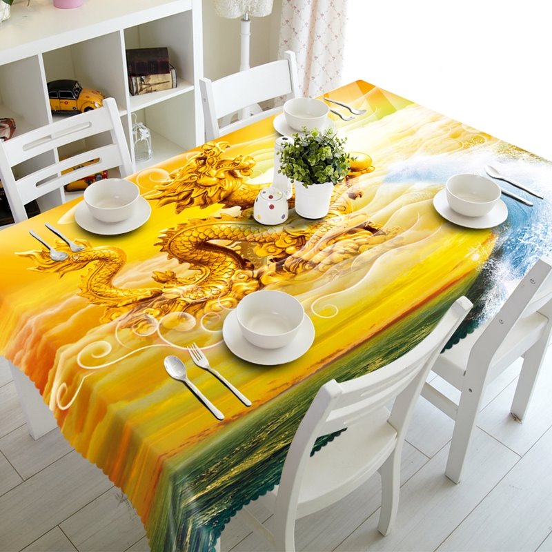 Magnificent Golden Dragon Prints Home Decoration 3D Tablecloth
