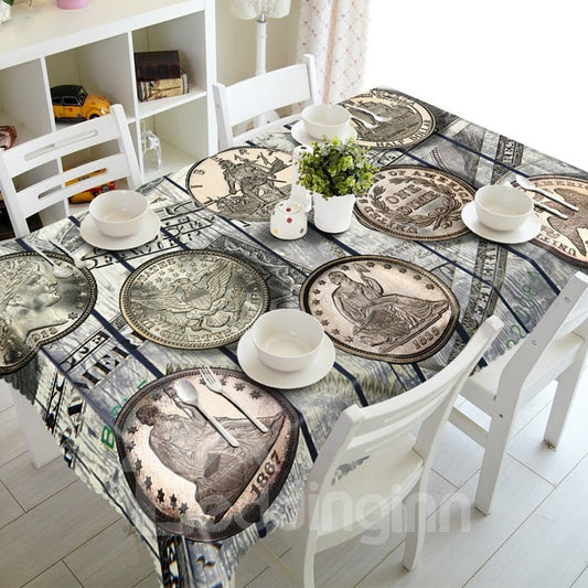 Vintage Style Coins Prints Design Home Decorative 3D Tablecloth