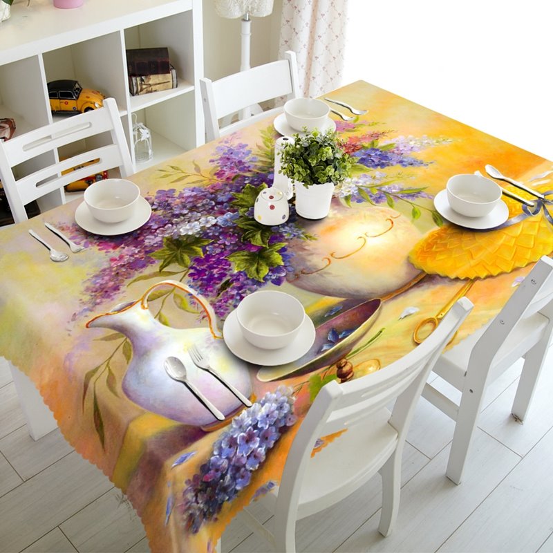 Mantel 3D artístico con estampado de flores y jarrones, diseño de decoración para comedor
