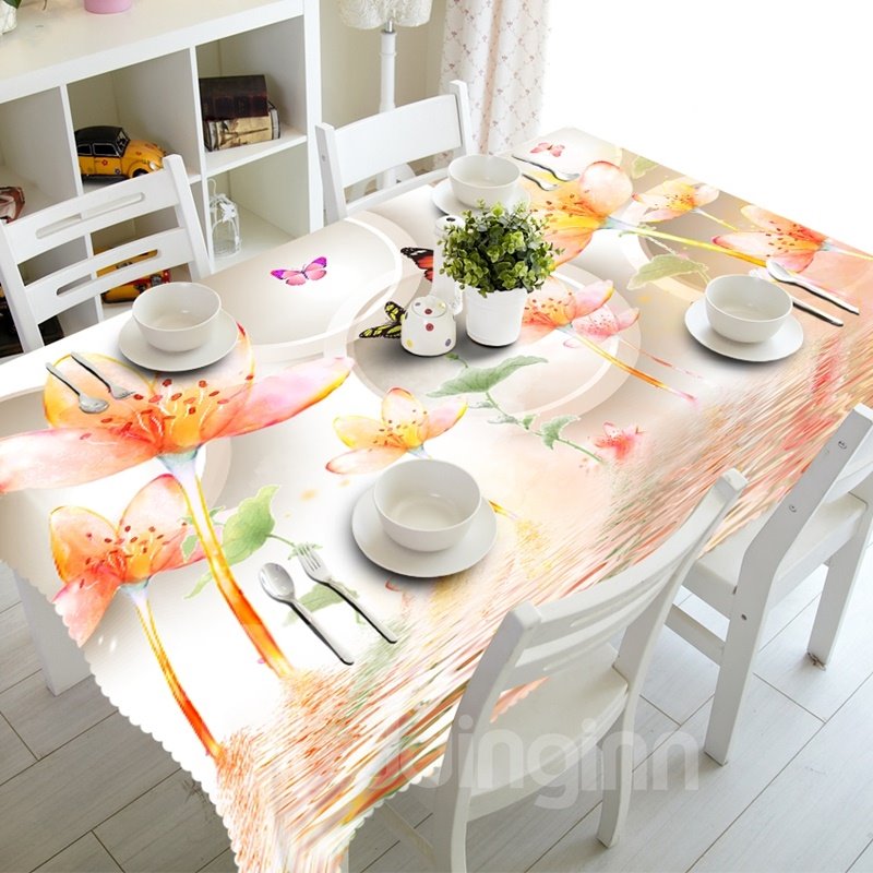Mantel decorativo 3D para el hogar con diseño de flores frescas y patrones de agua