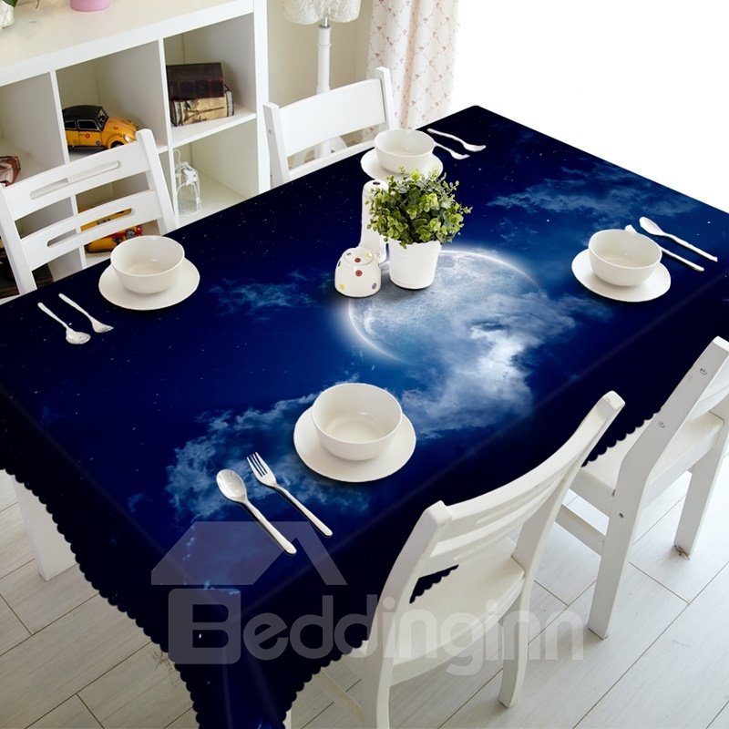 Mantel 3D para decoración del hogar con estampado de luna redonda azul de ensueño en el cielo nocturno