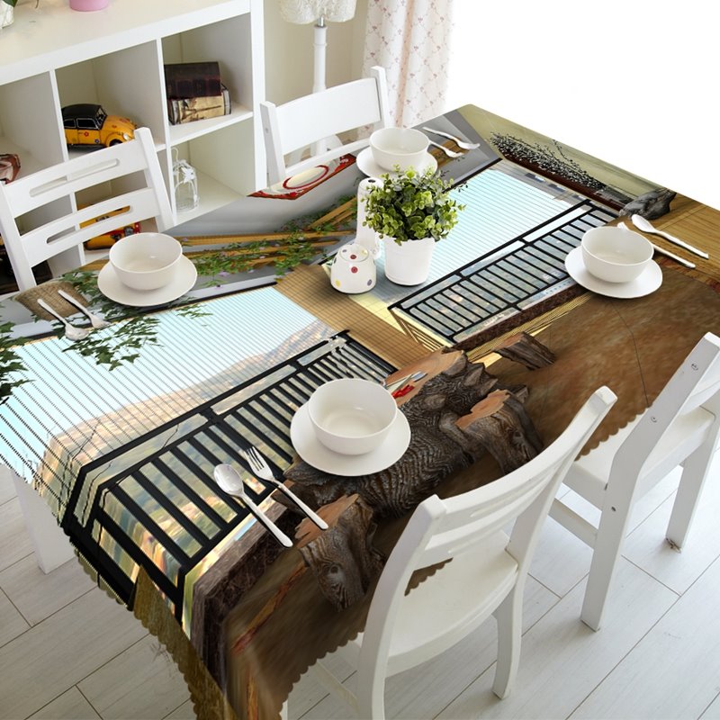 Amusing Beautiful Pavilion on the Mountain Prints Washable 3D Tablecloth