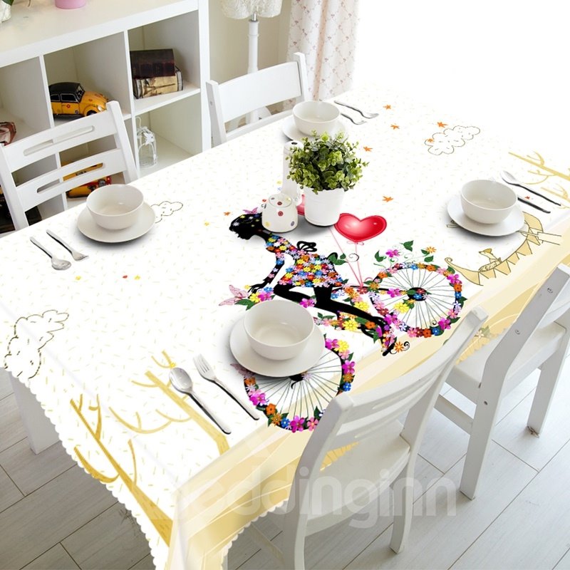 Mantel 3D de decoración de comedor con estampado de chica de flores de estilo Simple