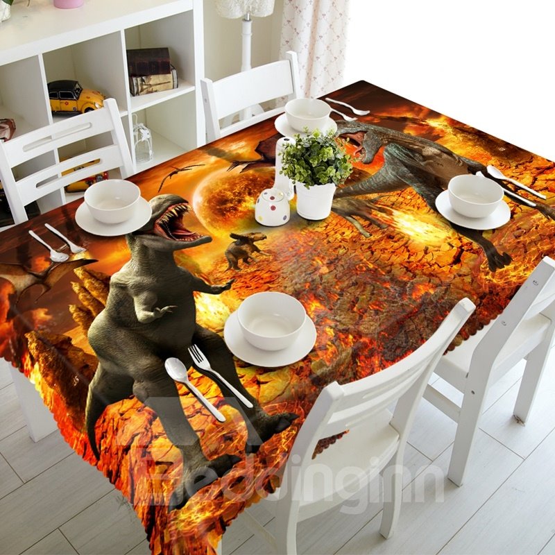 Lebendiges, kreatives Design, zwei Dinosaurier-Muster, dekorative 3D-Tischdecke für zu Hause