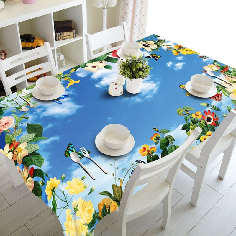 Frische blaue Himmels- und Blumendrucke Design Home Dekorative 3D-Tischdecke