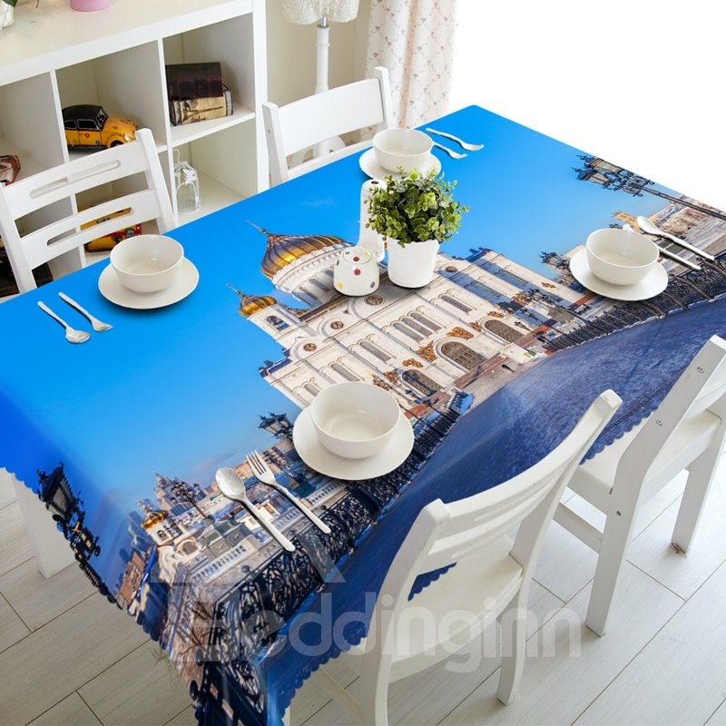 Durable Taj Mahal Architecture Prints Dining Room Decoration 3D Tablecloth