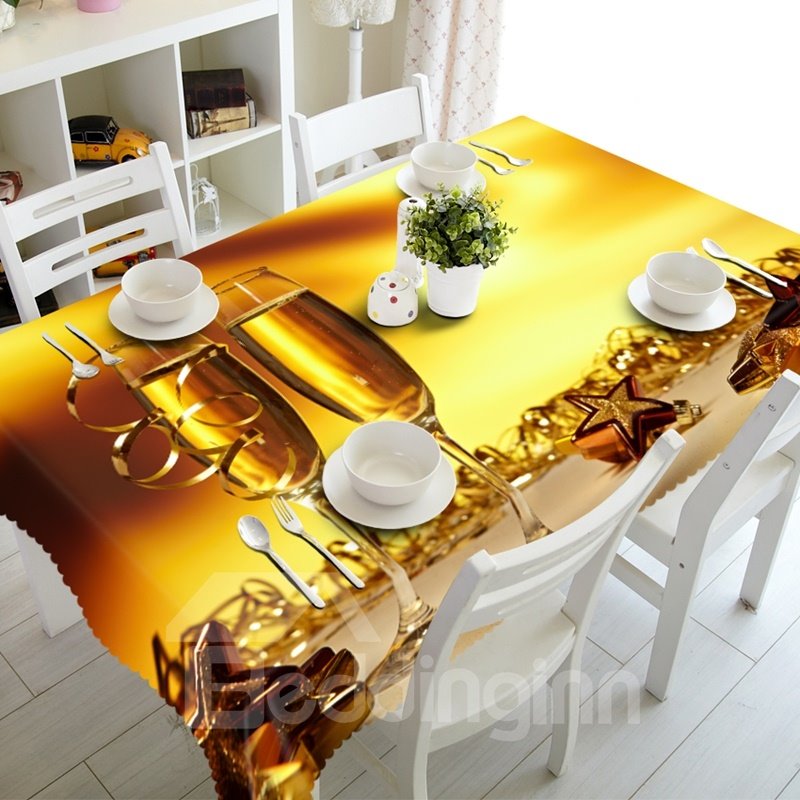 Simple Style Two Wine Glasses Prints Design Washable 3D Tablecloth
