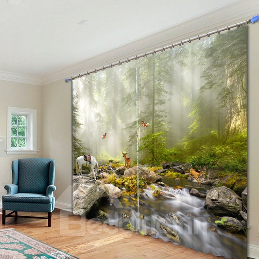 Lovely Animals in the Forest 3D Printed Polyester Curtain