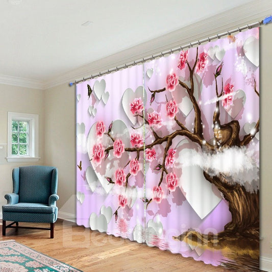 Cortina 3D con estampado de árbol encantador lleno de flores rosas 