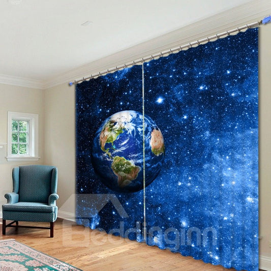 Dreamy Earth and Galaxy Printed 3D Curtain