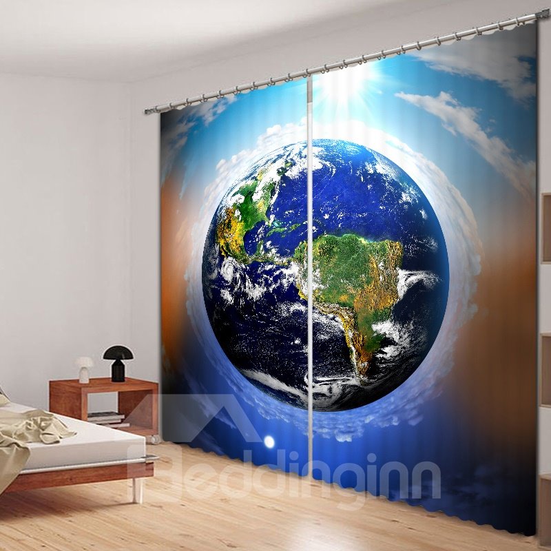 Bedruckter 3D-Vorhang mit Blick auf die Erde im Weltraum 