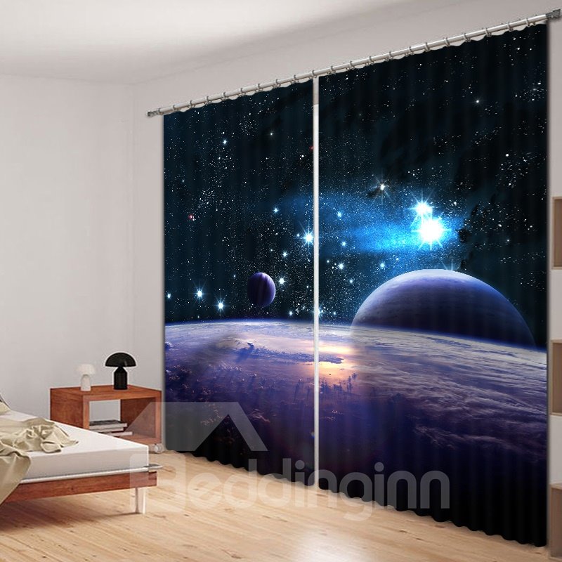 Bedruckter 3D-Vorhang „Planeten im Universum“. 
