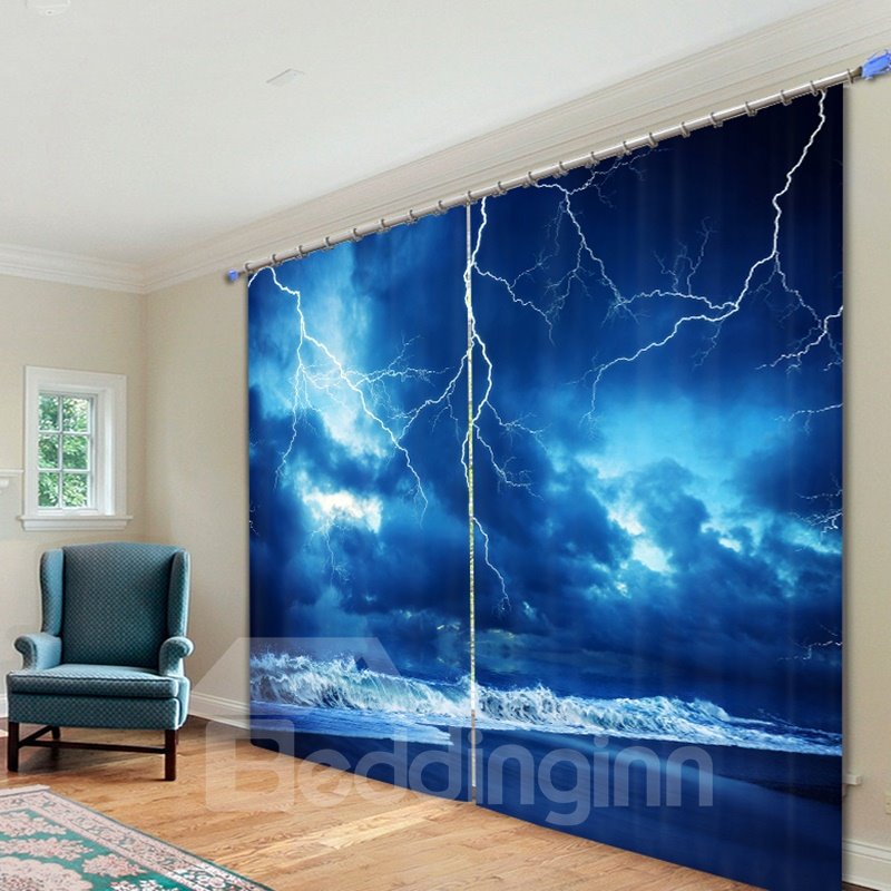 Lightning in the Seaside Printed 3D Curtain