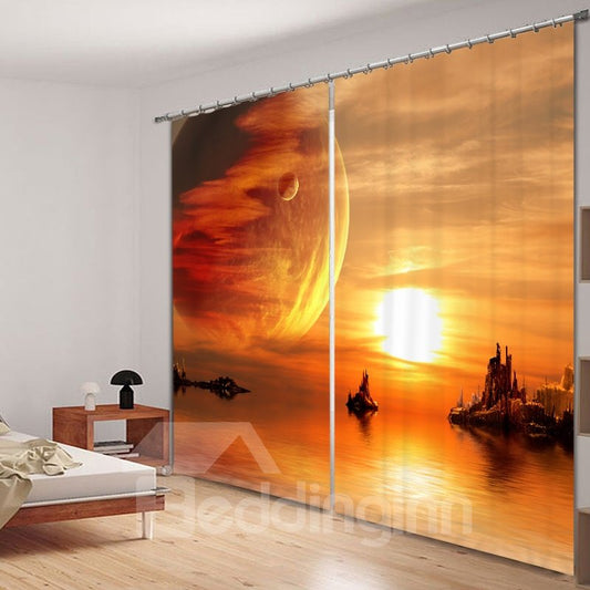 Bedruckter 3D-Vorhang „Fairyland Space in Sunset“. 