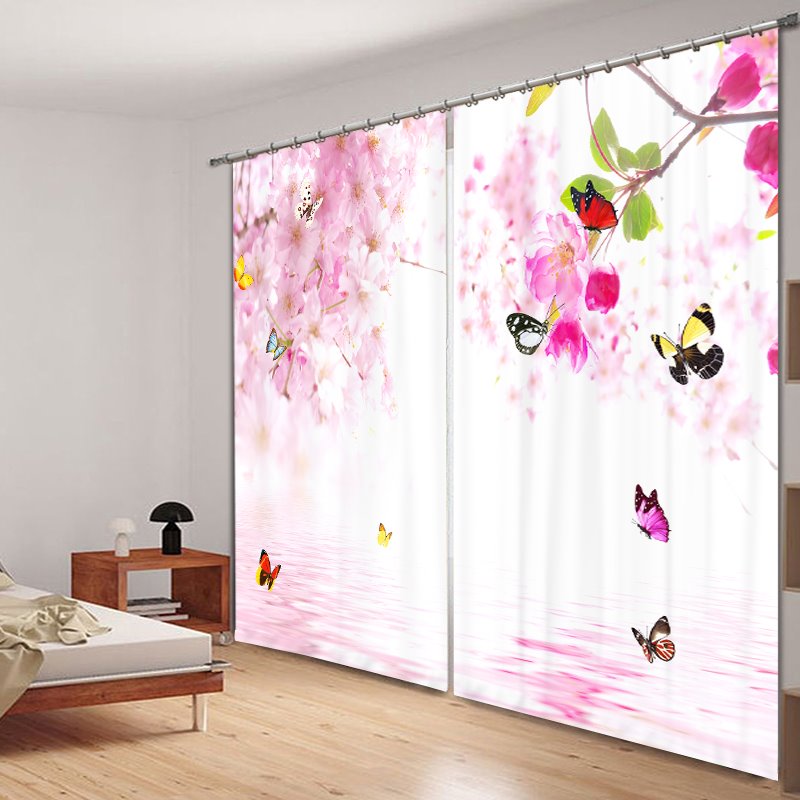 Butterflies flying around Peach Blossoms Living Room and Bedroom Decor