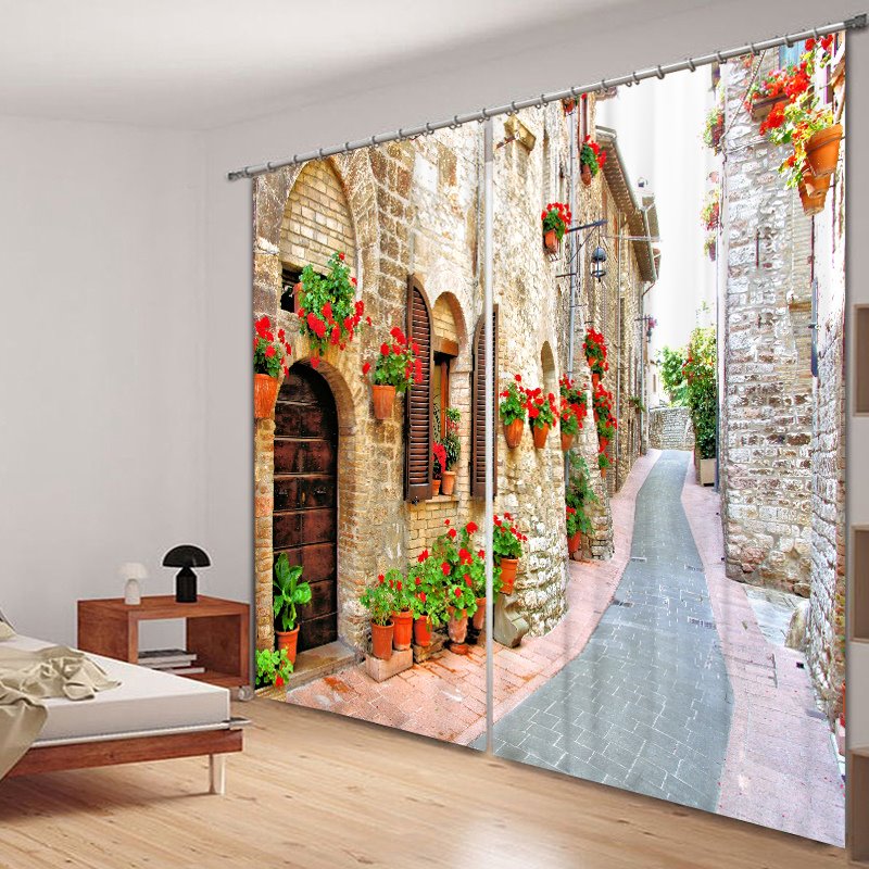 Peaceful Country Road Polyester Printing 3D Curtain