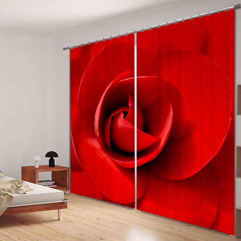 Romantic Red Rose Polyester Printing 3D Curtain