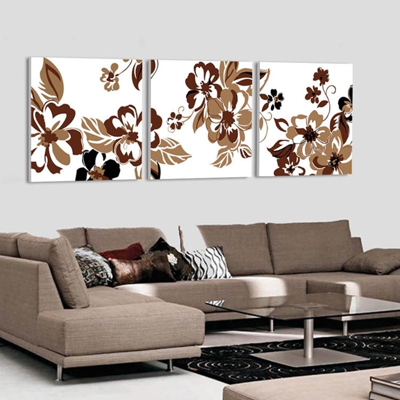 Elegante patrón de flores decorativas, 3 paneles, ninguno enmarcado, impresiones artísticas para pared