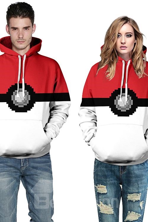 Beliebter langärmliger Kapuzenpullover mit Pokeball-Muster und 3D-Bemalung