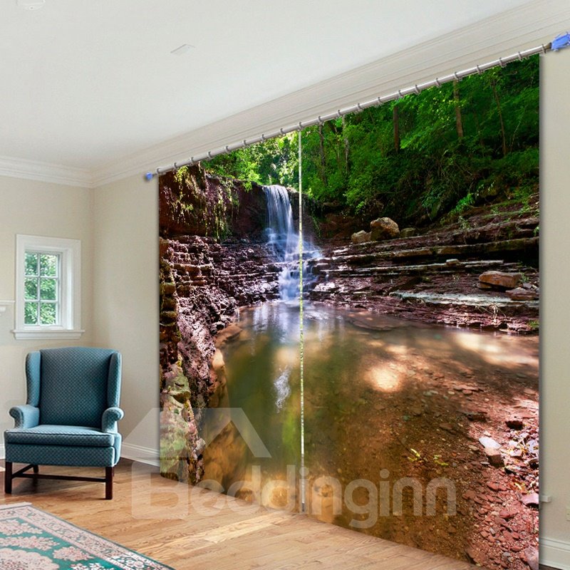 Rustikaler Wasserfall-Landschafts-3D-gedruckter Polyester-Vorhang 