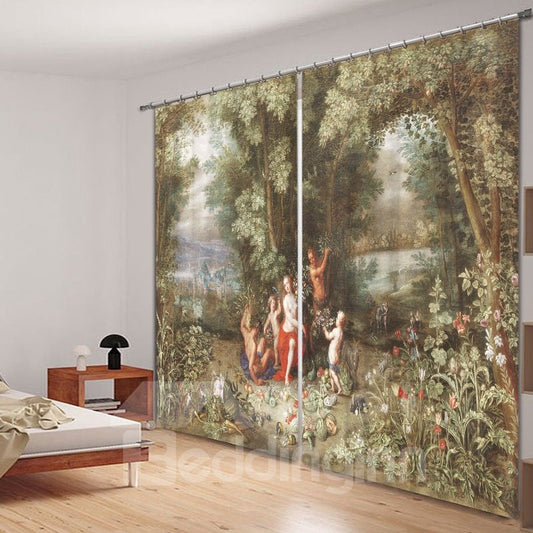 Classic Oil Painting 3D Printed Polyester Curtain