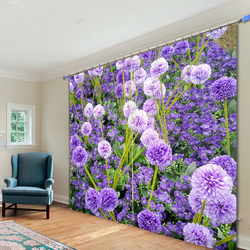 Romantic Purple Lavender 3D Printing Polyester Curtain