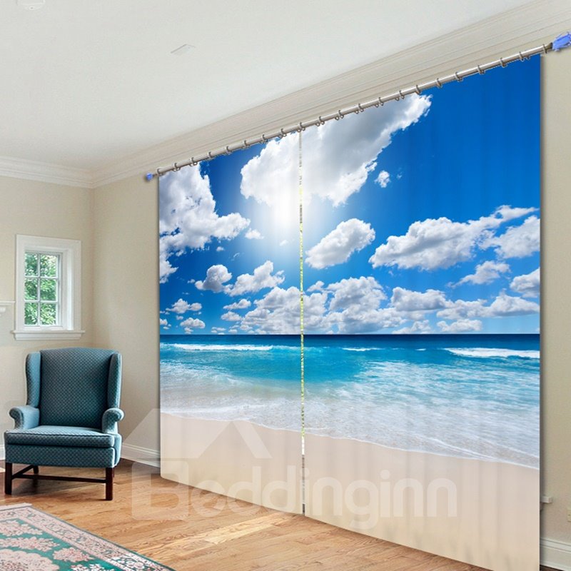 The Wonderful Sunny Day in Beach Printed Custom 3D Polyester Curtain
