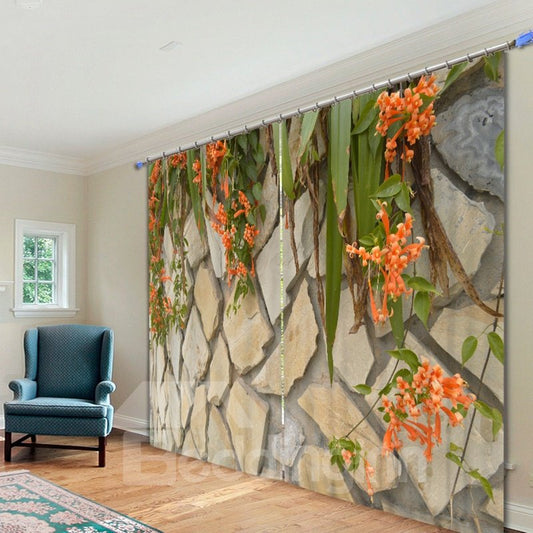 Stone Wall Flowers Artistic and Creative Style Custom Living Room 3D Curtain