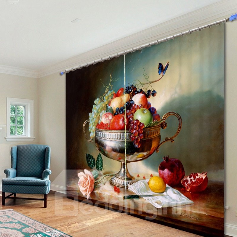 Oil Painting Fruit Dish 3D Printing Polyester Curtain
