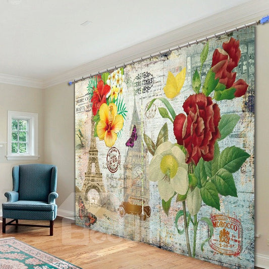 Retro Romantic Paris 3D Printing Polyester Curtain