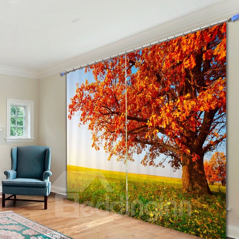 Amazing Tree with Orange Leaves in Autumn 3D Printing Polyester Curtain