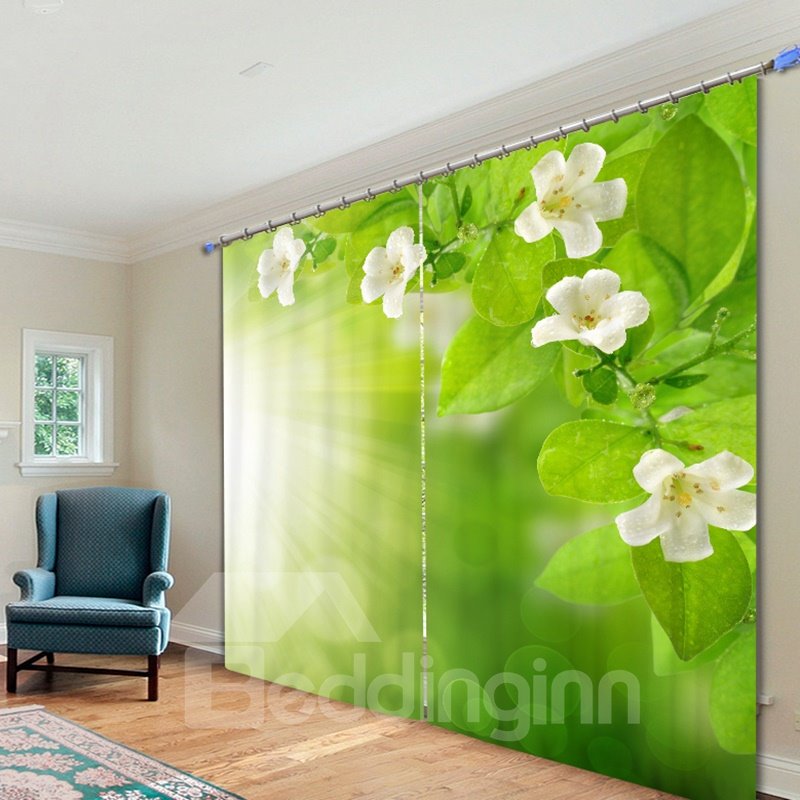 White Flower and Green Leaves in the Sunshine 3D Printing Curtain