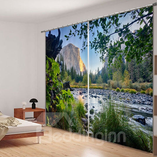 Mountains and Rivers Beautiful Natural Landscape Printed Polyester Custom 3D Curtain