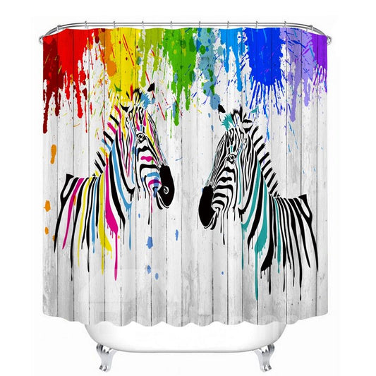 Cortina de ducha impermeable con estampado 3D de cebra de dibujos animados de acuarela 