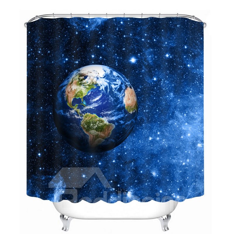 Dreamy Earth and Galaxy 3D Printed Bathroom Waterproof Shower Curtain