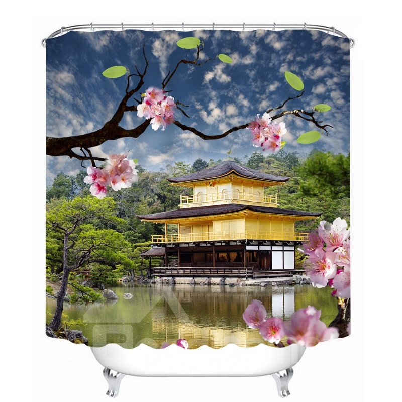 Charming Pink Cherry Blossoms 3D Printed Bathroom Waterproof Shower Curtain